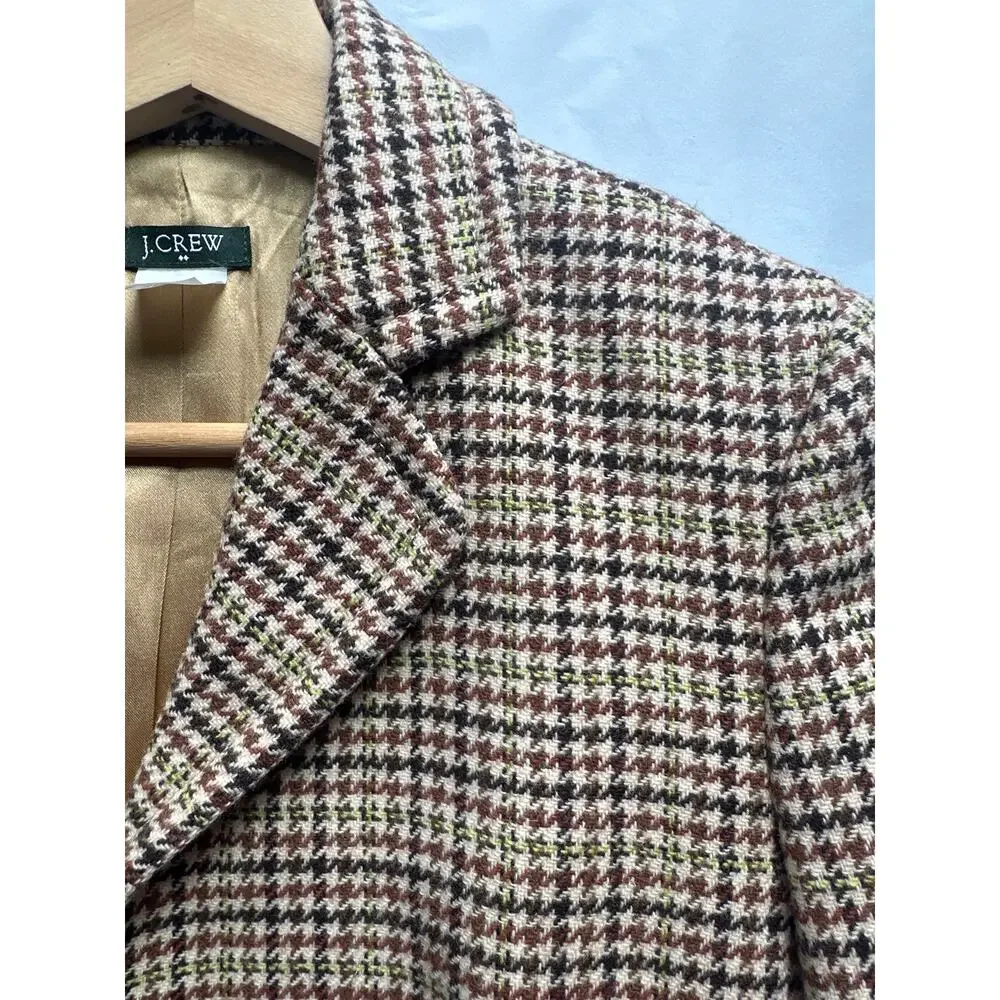 J. Crew Wool Blend Houndstooth Blazer Brown Tan Dark Academia Size 0